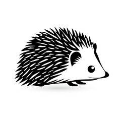 Wall Mural - White background with a black outline of a cartoon hedgehog, showcasing a stylized portrayal of a hedgehog in the style of characterized animals.