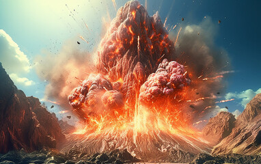 Wall Mural - volcanic eruptions,detailed line drawings with vivid colors, atmospheric settings, and epic composit