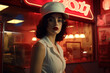 © Michael Schauer - portrait of a female server in front of a diner with neon sign