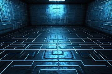 Poster - geometrically patterned room with lines on the floor Generative AI