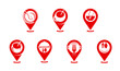 Restaurant map pointer icons, food bar, cafe or cuisine vector symbols of location pins. Map pointer icons with spoon and plate bowl, tea or coffee cup with fork for barbecue grill bar or restaurant