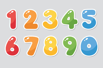 Wall Mural - Colorful and playful numbers for kids, from zero to nine. Vector illustration.