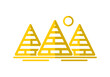Yellow line three egypt ancient pyramids of giza are egyptian pharaoh tomb with sun outline vector icon design.