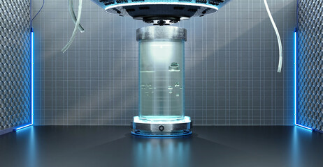 cryogenic capsule hibernation cryonics capsules glass tube with frozen liquid for hibernation sci fi