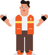Thai motorcycle taxi driver character flat design.motorbike taxi driver wearing orange vest