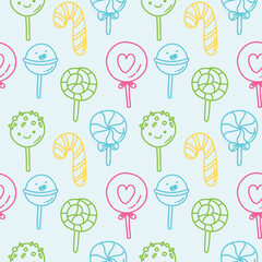 Wall Mural - cute vector seamless pattern with cartoon candy