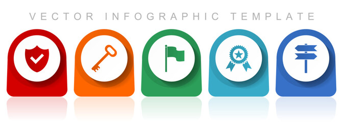 Aufkleber - Internet icon set, flat design miscellaneous colorful icons such as shield, key, flag, badge and signpost for webdesign and mobile applications, infographic vector template in eps 10