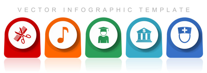 Leinwandbilder - Education icon set, flat design miscellaneous colorful icons such as barber shop, music, study, bank and doctor for webdesign and mobile applications, infographic vector template in eps 10
