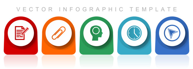 Aufkleber - Education icon set, flat design miscellaneous colorful icons such as register, attach, head, clock and navigation arrow for webdesign and mobile applications, infographic vector template in eps 10