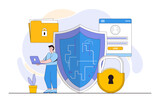Fototapeta  - Cybersecurity and Data Privacy Concept with a Person Safeguarding Data
