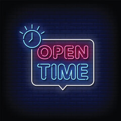 Wall Mural - Neon Sign open time with brick wall background vector