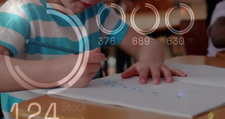 Poster - Animation of loading circles and changing numbers over diverse students studying in classroom