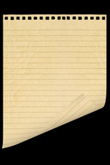 Wall Mural - a paper page notebook isolated on the black background