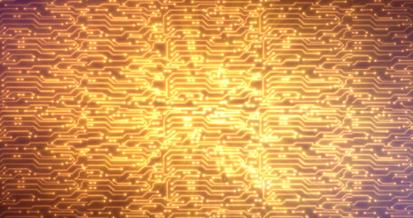 Poster - Abstract background of yellow gold computer circuit boards digital hi-tech futuristic of lines and dots