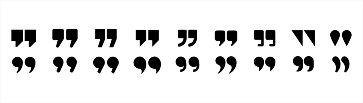 Set of quote mark. Quotes icon vector set. Quotemarks outline, speech marks, inverted commas or talking marks collection. Talk bubble speech icon. Black quotes icon