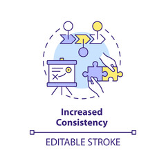 Increased consistency concept icon. Brand identity. Trust building. Publish online. Quality content. Project management abstract idea thin line illustration. Isolated outline drawing. Editable stroke