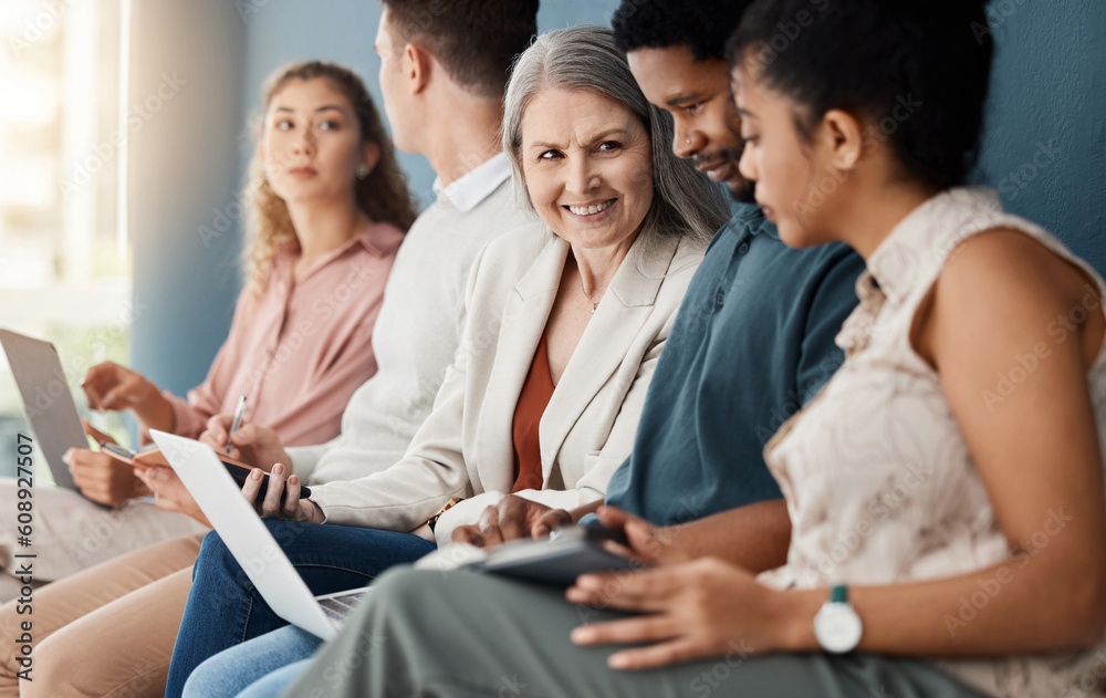 Hiring, technology and row business people for job interview, vacancy ...