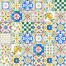 Beautiful Seamless Pattern In Patchwork Style With Hand Drawn Watercolor Different Tiles. Stock Illustration.