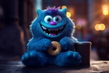 Blue Monster Donut. Generate Ai