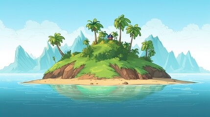 Wall Mural - Background tropic island. An illustration in a banner design, showcasing an abstract background and a crafted  image capturing the allure of a tropical island getaway. Generative AI.