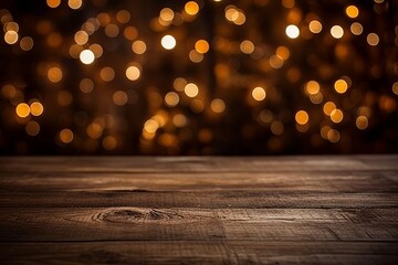 Wall Mural - Christmas bokeh wooden lights. Generate Ai