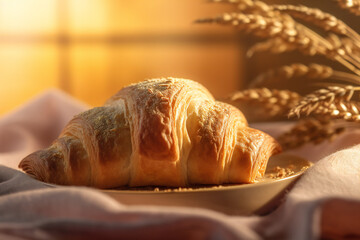 Wall Mural - Fresh tasty croissant, 3D illustration digital art design, generative AI