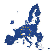 Vector Illustration With Isolated Map Of European Union And Flag. Concept Has State Borders Of Countries - Members Of EU
