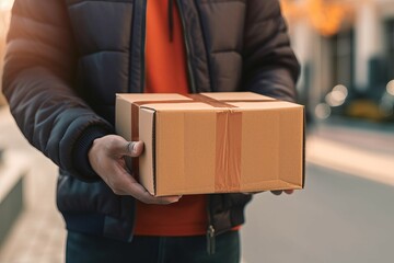 Poster - Hands delivery man package. Generate Ai