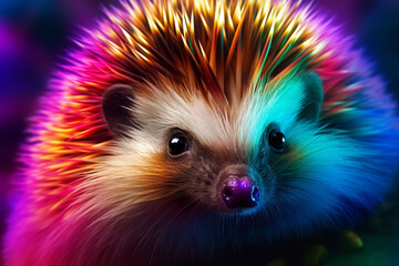 Poster -   A close-up image of a hedgehog, displaying its spiky quills and adorable face. Generative AI technology.