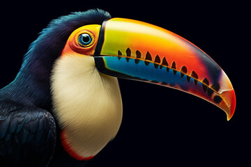 Poster -  A striking photograph of a toucan, showcasing its large beak and unique plumage.  Generative AI technology.