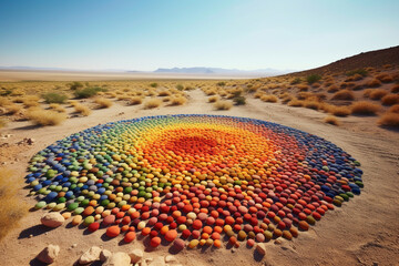 Aufkleber -  An awe-inspiring photograph showcasing large-scale artworks created in natural landscapes, utilizing natural materials  Generative AI technology.