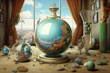 Leinwandbilder -  An intriguing image featuring dreamlike and fantastical elements, often combining unexpected objects  Generative AI technology.