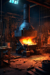 Aufkleber -  An image of a blacksmith's forge with burning coals and flames, evoking the intense heat and energy associated with blacksmithing.  Generative AI technology.