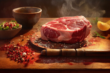 Aufkleber - A butcher seasoning and marinating meat, illustrating the flavor-enhancing techniques employed by a skilled professional. Generative AI technology.