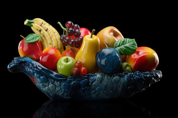 Poster -  An abstract ceramic or pottery artwork inspired by fruits, with organic and abstract shapes resembling fruits,  Generative AI technology.