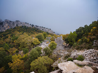 Wall Mural - Autumn walk by Termessos Ancient City, Turkey. Turkeys most outstanding archaeological sites and one of main tourist center.