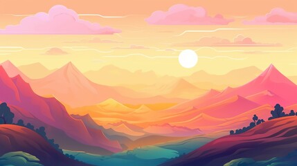 Canvas Print - Abstract background view of the valley. A banner design showcasing view of the valley at sunset with an abstract background and expertly illustrated details. Generative AI.