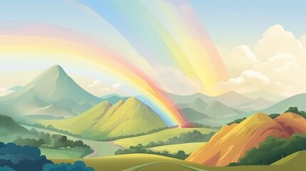 Wall Mural - abstract background view of the valley. the colorful charm of a valley view with a rainbow through a
