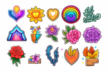Aufkleber - Happy Pride LGBTQ element set. Pride month badges, gender equality, sticker, rights concept. Flat vector illustrations isolated on black background. Vector illustration