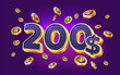 200 dollar coupon gift voucher, cash back banner special offer, casino winner. Vector illustration