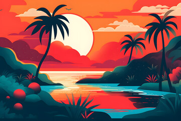 Wall Mural - summer landscape illustrations abstract ai generated art Generative AI