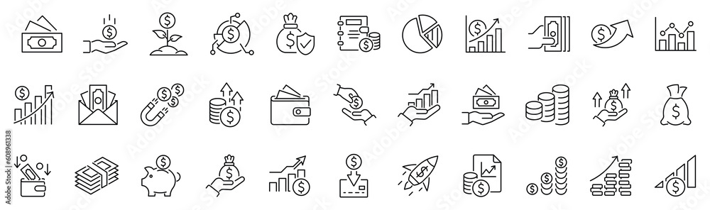 Set of line icon related to income, salary, money, business. Outline ...
