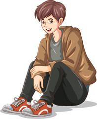 Wall Mural - Happy teen cartoon sitting on the floor