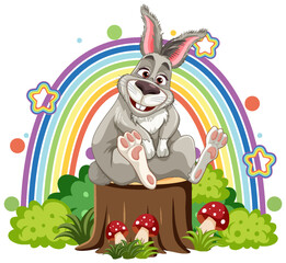 Sticker - Funny Rabbit with Rainbow Background