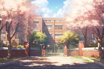 Wall Mural - 繊細で芸術的な学校や学園系背景のイラスト(AI generated image)