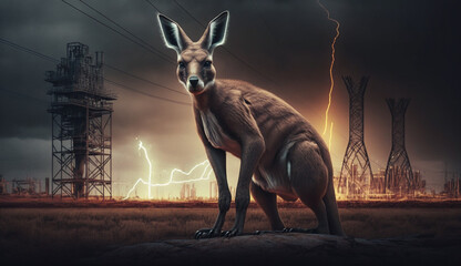 Wall Mural - Kangaroo standing in front Toxic mass from chemical factor. Generative AI.