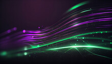 Abstract Futuristic Background With Green Purple Glowing Neon Moving High Speed Wave Lines. Data Transfer Concept Wallpaper. Ai Generated Image