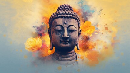 Wall Mural - Illustation for happy vesak day, buddha images, Generative Ai