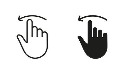 Poster - Gesture Slide, Swipe Left Symbol Collection on White Background. Hand Finger Drag Left Line and Silhouette Black Icon Set. Pinch Screen, Rotate Touch Screen Pictogram. Isolated Vector Illustration