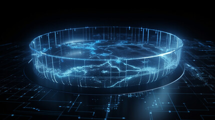 Poster - mesmerizing digital informational technology web futuristic hologram, seamlessly integrated with the surrounding cloud formations, Generative AI